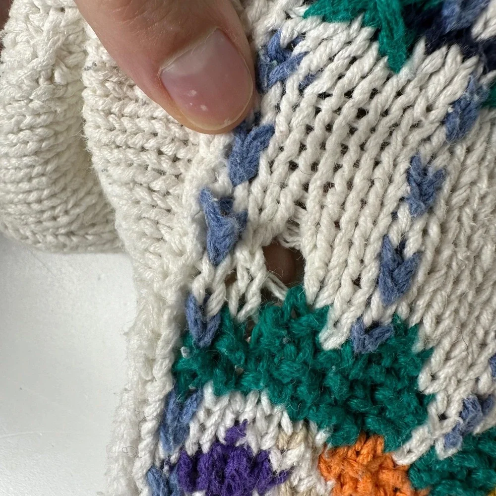 Signatures Northern Isles Hand Knit‎ Sweater White Fruit Americana Vtg 90s Sz L